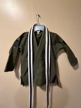 Olive Green Jiu-Jitsu Gi Jacket, Pants, and with White/Black Belt